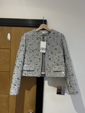 ZARA GIACCA BLAZER ARGENTO NUOVA COLLEZIONE CORTA ZW PAILLETTES TAGLIA XS 2885/152