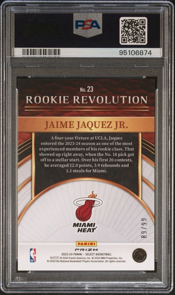 2023 Select Rookie Revolution Pink Cracked Ice Prizm /99 Jaime Jaquez Jr PSA 10! - Image 2 of 2