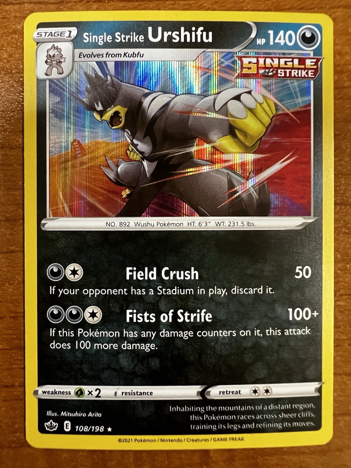 Single Strike Urshifu 108/198 Chilling Reign Holo Rare Pokemon Card TCG