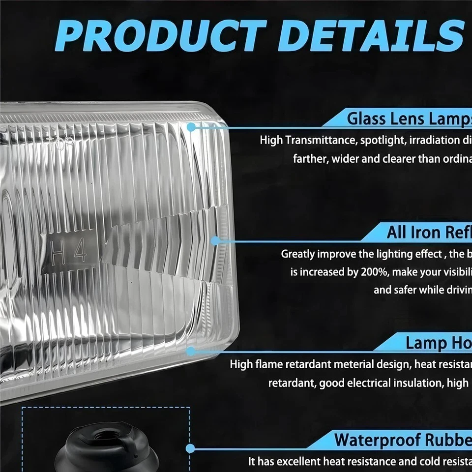 4pcs 4x6'' LED Headlights Hi/Lo For Chevrolet R1500 R2500 Suburban 1989-1991 A - Image 4 of 4