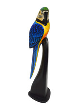 17 WOOD GREEN PARROT STATUE ON STAND CARVING ...