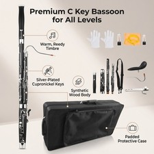 C Key Bassoon Black Beginner Student Model with Carry Case and Maintenance Tools