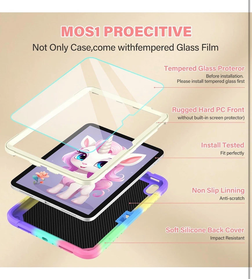iPad Case for 10th/11th Gen 10.9/11 with Unicorn Stand Includes Tempered Glass - Image 3 of 4