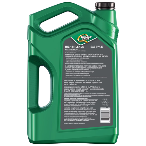 2 Pack Quaker State Full Synthetic High Mileage 5W-30 Motor Oil, 5 Quart - Picture 3 of 7