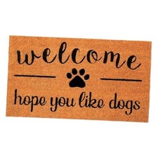 Coir Doormat, Front Doormat with Non-Slip PVC Welcome Hope You Like Dogs