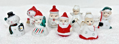 8 Vintage Christmas Figural Place Card Holders Santa Elves Commodore Japan