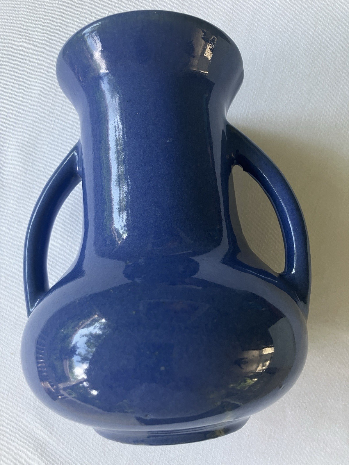 Vtg Zainsville Ohio Pottery Blue Stoneware Two Handles Vase Signed 105 7.5”