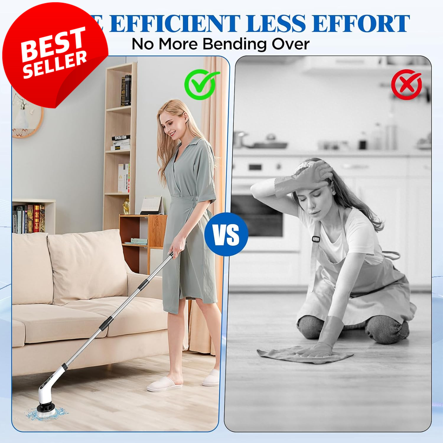 Electric Spin Scrubber Cordless Power Cleaner 8 Brush Heads Adjustable Handle US