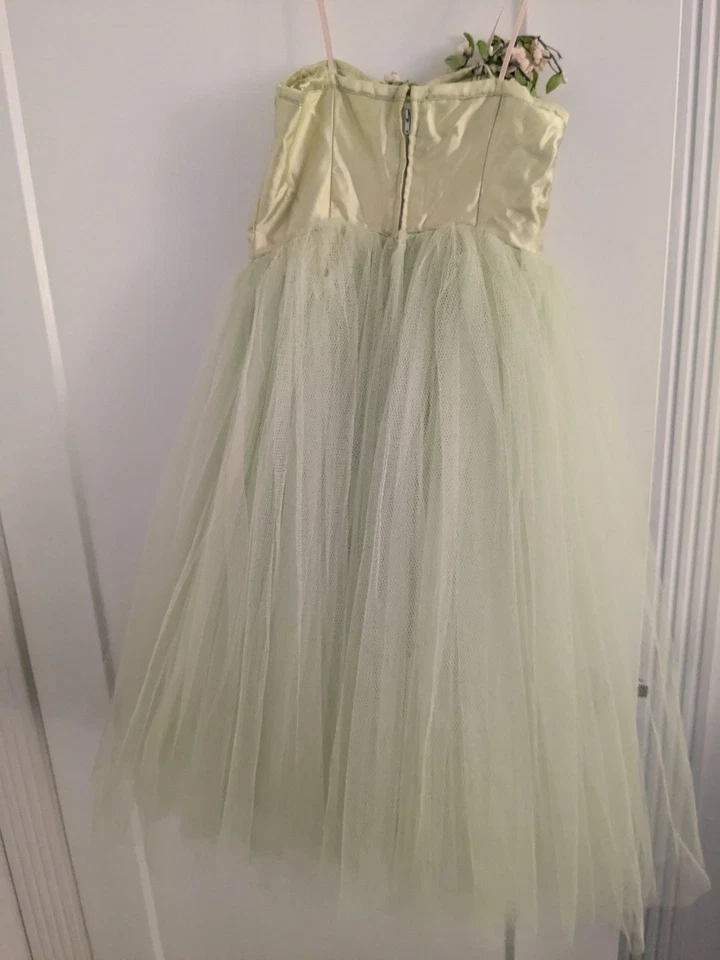 Handmaid Fairy Bridal Flower Girl Dress Lime Green With Flower Applique - Image 4 of 4