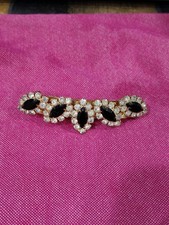 Vintage French Black Clear Rhinestone Barrette Hair Clip Sparkle Bridal
