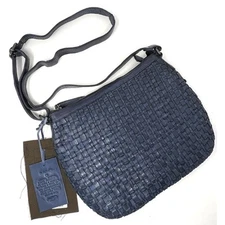 Vilenca Holland Leather Crossbody Shoulder Bag Woven NAVY BLUE INDIGO #TK50