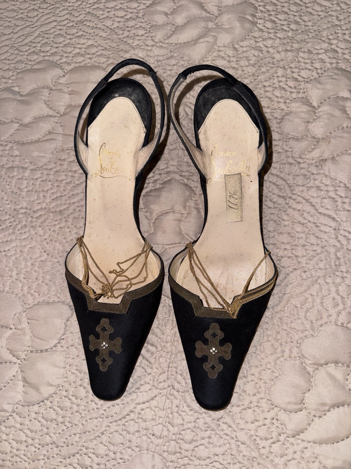 Christian Louboutin Black SLINGback PUMP Heels Shoes Size 38 Made In Italy Rare!