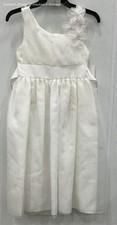 NWT Jessica Ann Girls Fit Flare Dress One Shoulder Flower Pleated White Sz 10