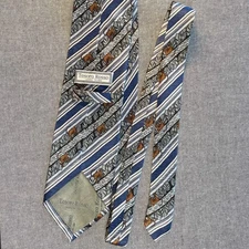 Tesoro Rosso silk necktie monkeys diagonal stripe navy silver handmade 4 inch