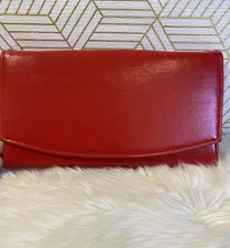 Vintage 80’s Sleek & Chic Red Leather Clutch or Shoulder Purse Minimalistic EUC