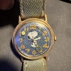 Vtg Timex Snoopy Tennis Ball Blue Mystery Dial Watch Denim Band 33.5mm