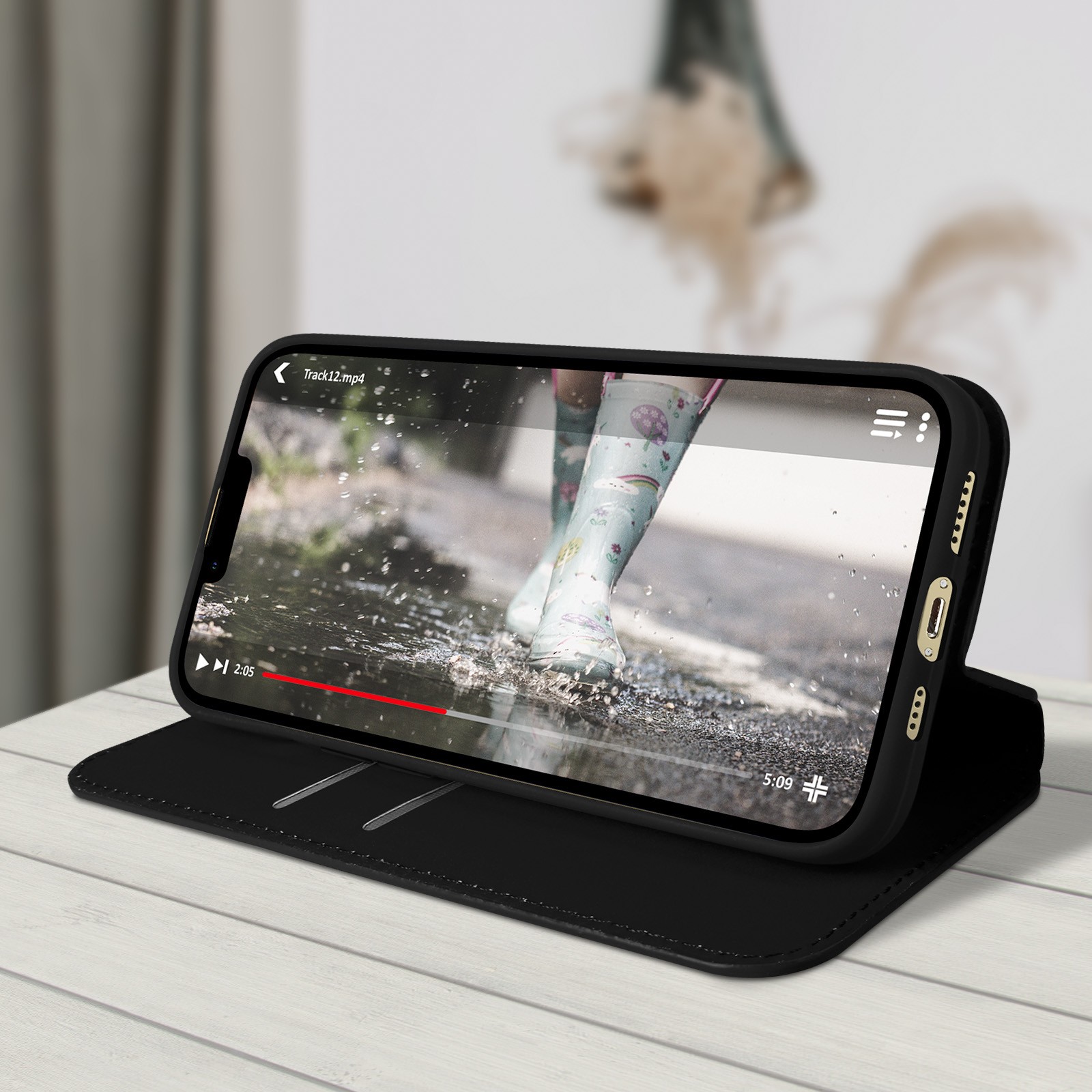 Coque iPhone 13 Pro clapet fonction portefeuille et support vidéo marron - 4