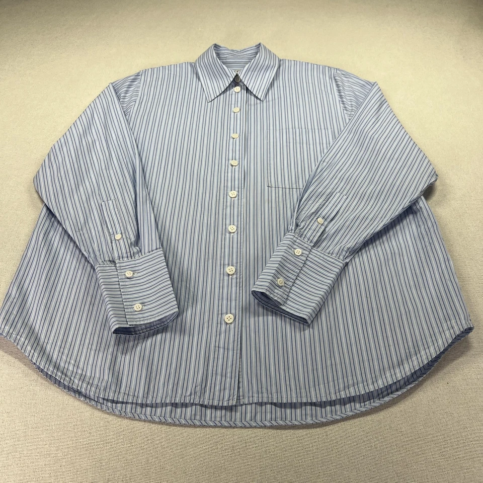 COS рубашка женщин 12 синий белый в полоску на пуговицах длинным рукавом хлопок большого размера - Изображение 2 из 4