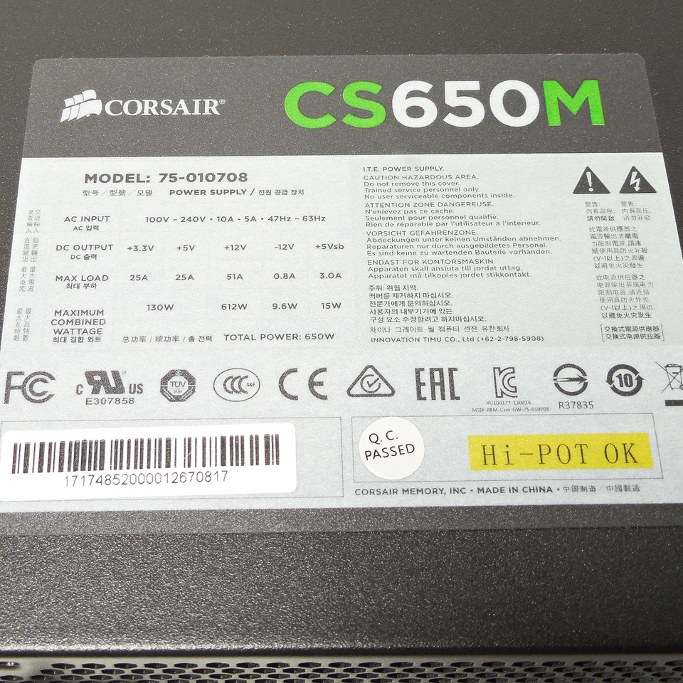 Corsair 650W Watt PSU Power Supply Unit ATX PC CS650M Semi-Modular - Image 4 of 4