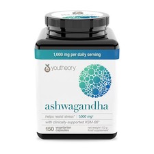 Youtheory Ashwagandha 1000mg Supplement 150 Vegetarian Capsules