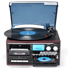 9 in 1 Record Player 3 Speed Bluetooth Turntable, Red