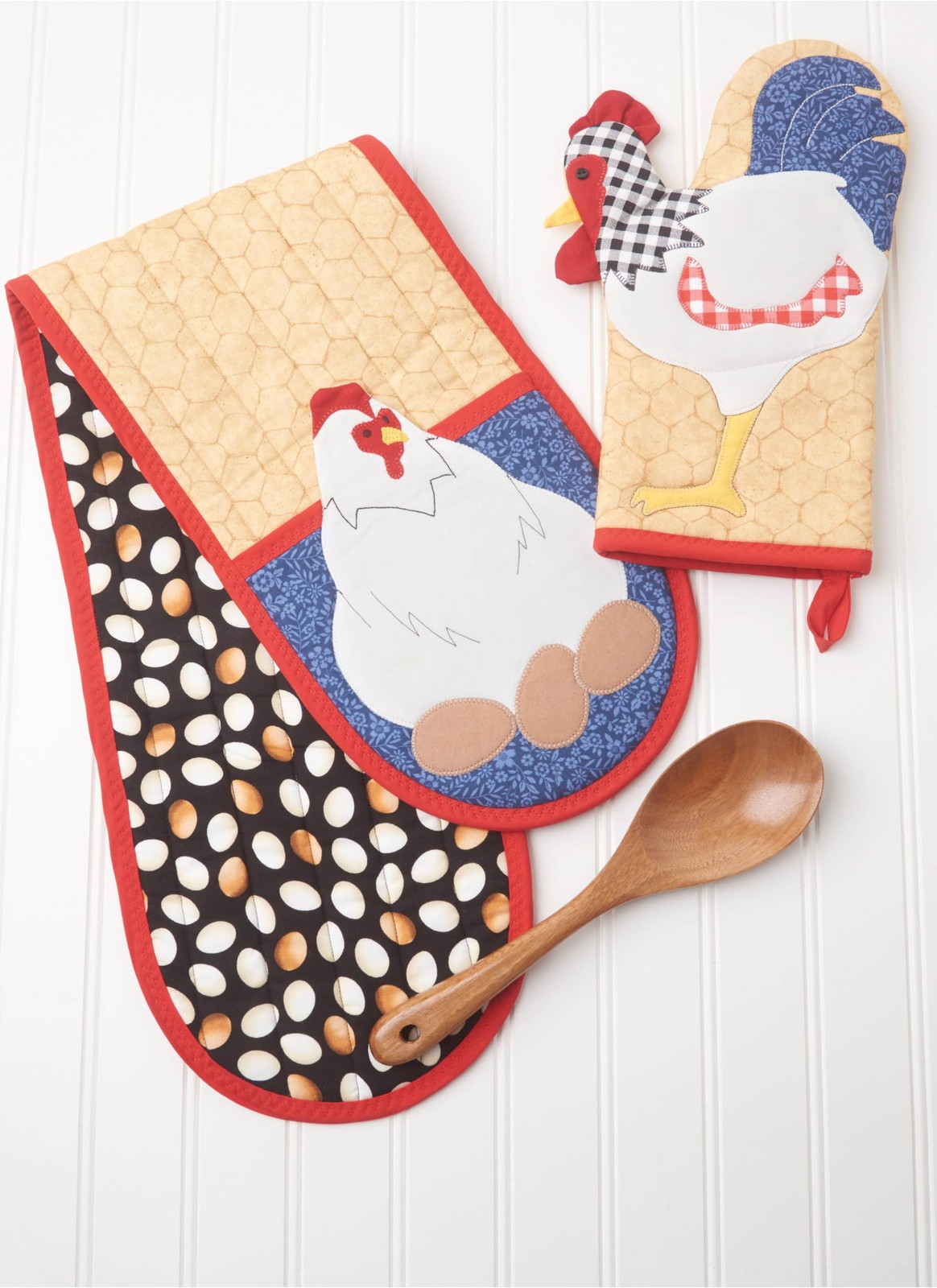 Farmhouse Chicken Sewing Pattern Tea Cozy Oven Mitt Pot Holder Trivet Set