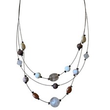 Multilayer Beaded Necklace Earth Tone Gemstones Statement Pendant Boho Artsy