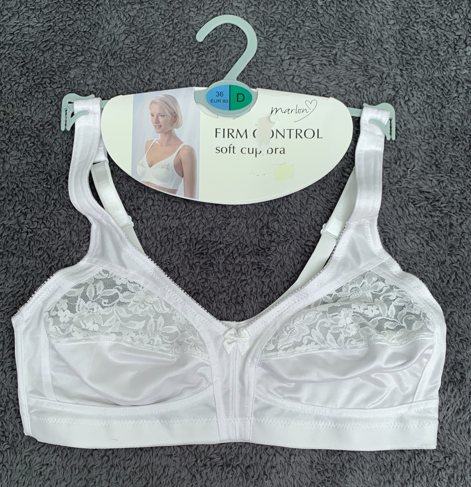 MARLON 36D unpadded/non wired FIRM CONTROL SOFT CUP BRA white BR404 bnwt