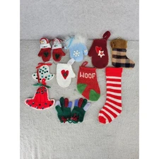10 Mini Christmas Stockings Mittens Bells Ornaments Decorations Set