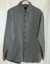 NWOT Scott Barber Men's 100% Cotton Striped Long Sleeve Shirt-Charcoal Black-XXL
