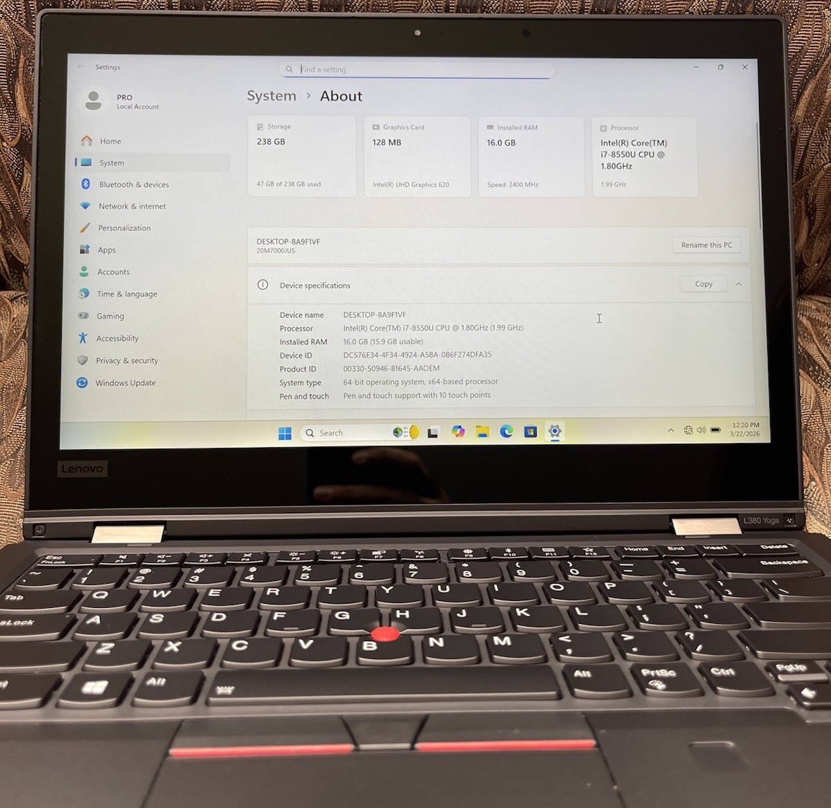 Lenovo ThinkPad L380 Yoga Touchscreen Stylus Intel i7 , 16GB RAM
