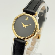 SEIKO 1400-5261 Wristwatch 23.8mm Gold Hexagon Black Dial Roman Indices Running