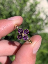 18ct Gold Victorian Amethyst & Seed Pearl Ring 2 Grams