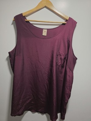 Faded Glory Women's Tank Top Sleeveless Plus Size 3X (22W-24W) Satin Red Wine
