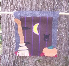 Handmade Pagan Witch Broom and Pumpkin Fairy Door Banner Decoration Halloween