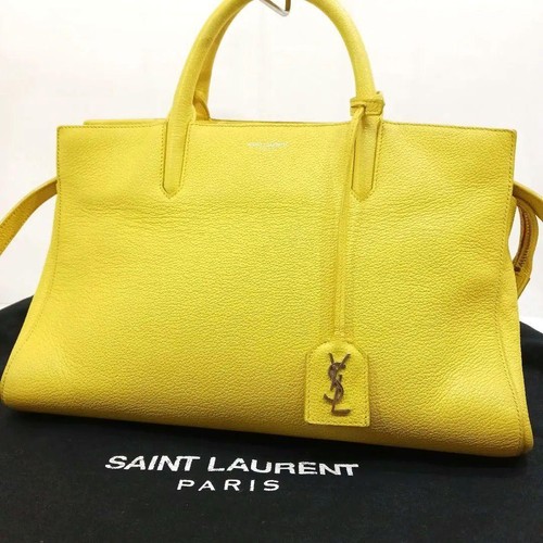 SAINT LAURENT Leather 2Way Handbag Yellow Shoulder Bag Crossbody YSL