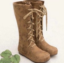 Joyfolie Adelyn Floral Suede Boot Girl Toddler SZ 5 Brown Lace Up Knee High Boho