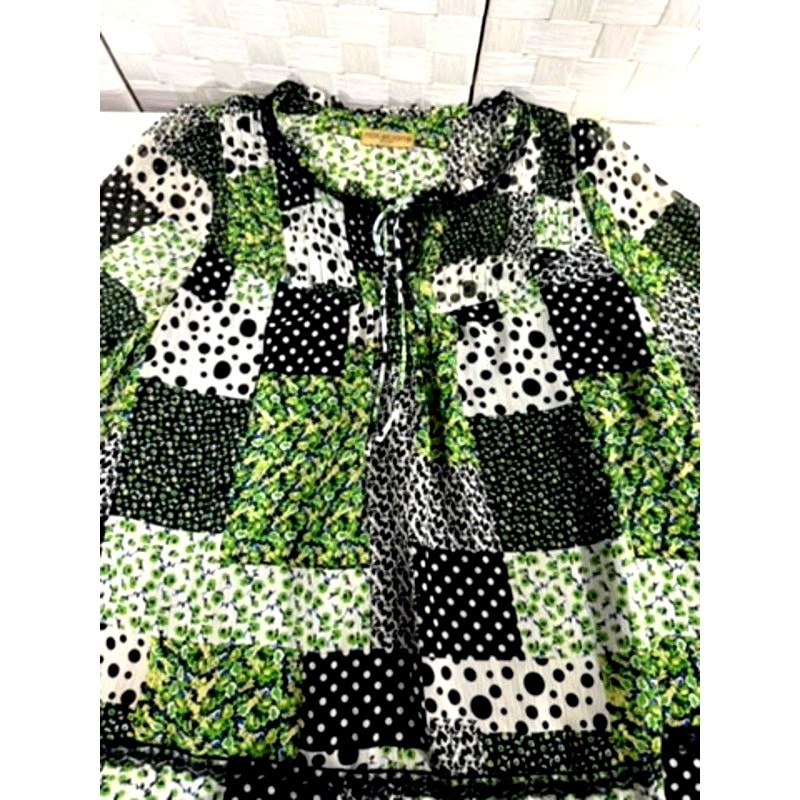 "Notations" Patchwork Sheer Blouse, TIe in Front,… - image 7