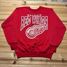 Vintage 90s Detroit Red Wings NHL Graphic Crewneck Pullover Sweatshirt USA Large