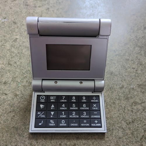 Rare IBM World Time Travel Calculator Clock Calendar Double Press Up Case