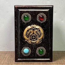 Sandalwood Jewelry Box 15 10 7cm Dragon Inlay Gem Vintage Slide Box