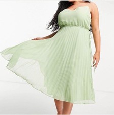 ASOS Curve Light Green Pleated Midi Dress Women’s Size 18 Plus Wedding Guest