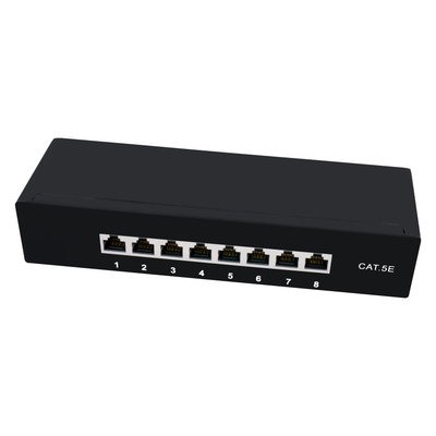 Patchpanel 8 Port Panel Desktop Wand 10'' Montage CAT5e schwarz RJ45 Verteiler