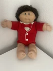 1985 Cabbage Patch Kids Doll Brown Hair Brown Eyes Dimples Red Suit