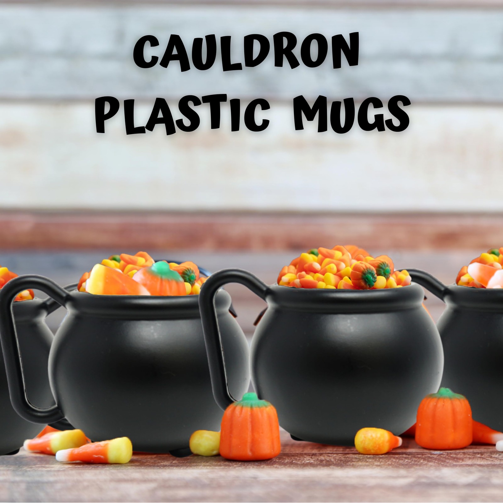 12 Black Cauldron Mugs Set Halloween Drinkware BPA-Free Plastic Witch Party F...