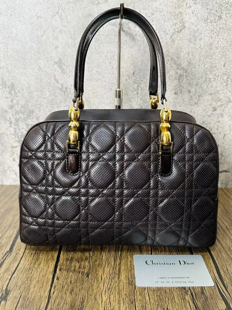 Sac à main vintage Christian Dior cuir marron foncé élégant 202502M