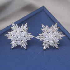Snowflake Earrings Cubic Zirconia Rhinestone Christmas Flower Elegant Bride Glam