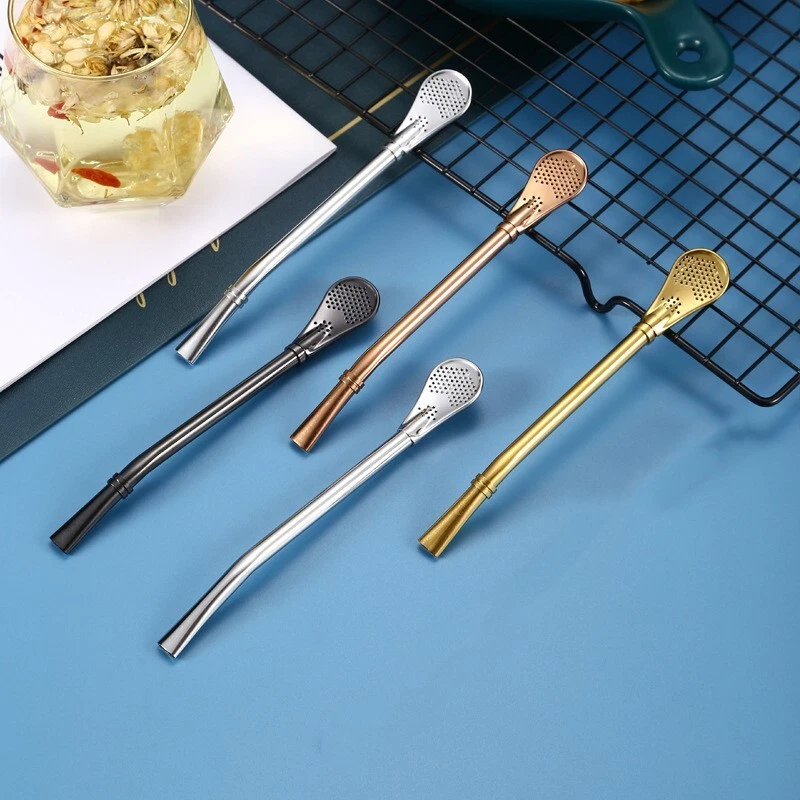 2pcs Yerba Mate Straw Spoon Bombilla Stainless Steel Metal FIlter 17.5 cm Long - Image 3 of 4