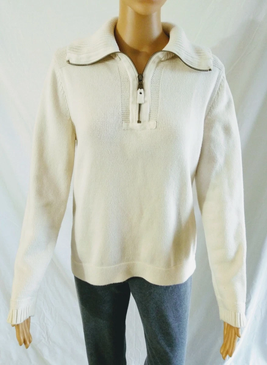 Womens Lauren Ralph Lauren Large 1/4 Zip Sweater White Cream Cotton