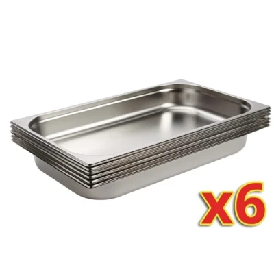 Vogue Stainless Steel 1/1 Gastronorm Trays 65mm (Pack of 6) - S895